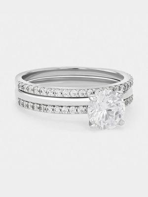 Cheté Sterling Silver Cubic Zirconia Solitaire Pavé Twinset Ring