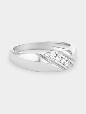 Sterling Silver Cubic Zirconia Diagonal Channel Ring