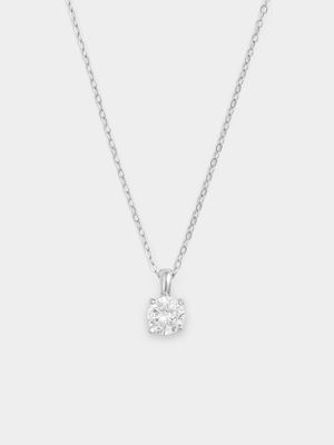 Sterling Silver Cubic Zirconia Round Solitaire Pendant