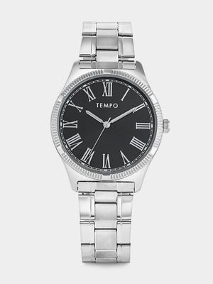 Tempo Silver Plated Black Dial Bracelet Watch