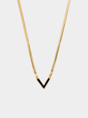 Stainless Steel 18ct Gold Plated Waterproof Black V-Detail Snake Chain