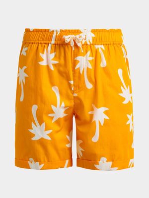 Younger  Boy's Yellow  Palm  Print Shorts