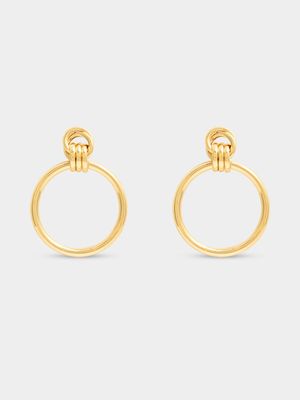 Large Gold Tone Knot Drop Earrings