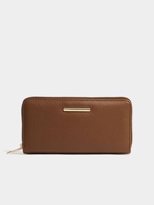 Women's Brown Double Zip Around Purse