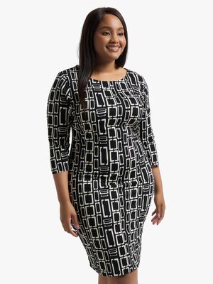 Jet Extended Women's Black/Stone Chain Print 3/4 Sleeve Dress