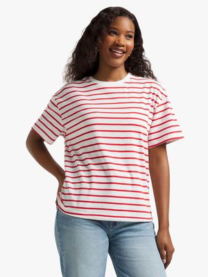 Women's Red & White Striped T-Shirt