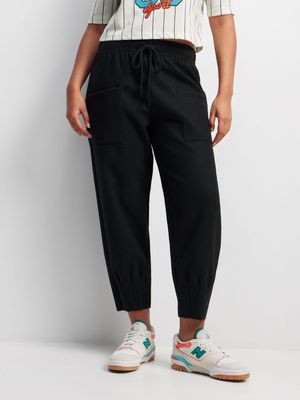 Women's Black Melton Jogger Pants