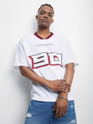 Men's White & Red Oversized Sports Top