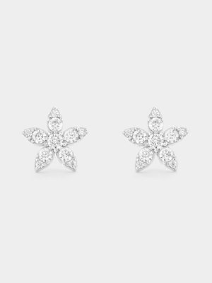 Rose Plated Sterling Silver Cubic Zirconia Flower Stud Earrings