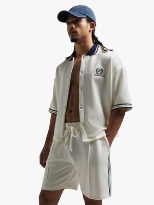 Men's White Co-Ord Tennis Tape Shorts