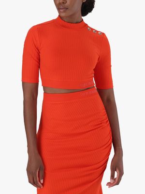 Women's Steve Madden Orange Indya Funnel Neck Crop Top