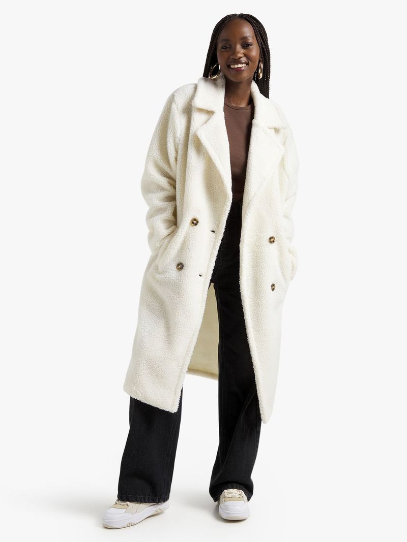 Long cream borg coat best sale