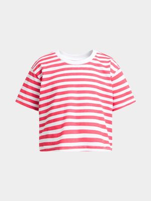 Jet Younger Girls Red/White Striped Boxy T-Shirt