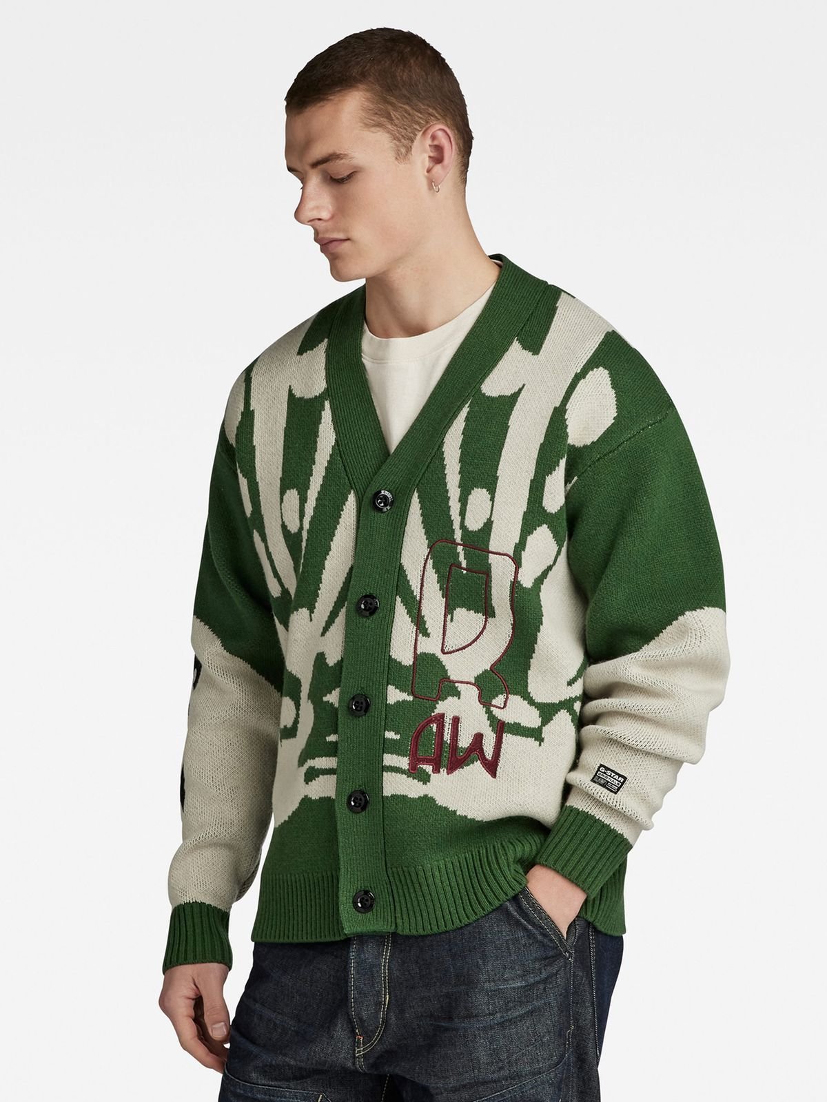 G-Star Men's Holiday Loose Knitted Deep Nuri Green Cardigan