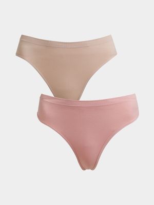 Women's Nude & Pink 2-Pack Seamless Thongs