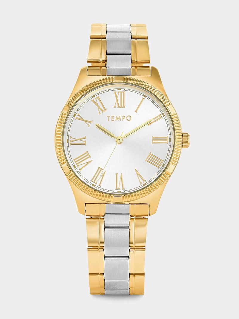 Tempo Gold Plated Silver Tone Dial Two Tone Bracelet Watch Bash