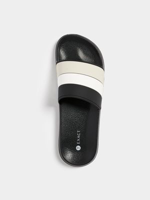 Men's Black & White Striped Slides