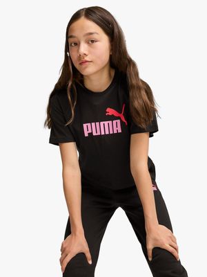 Girls Puma Logo Cropped Black Tee