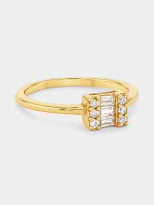 Gold Plated Sterling Silver Cubic Zirconia Baguette Square Ring