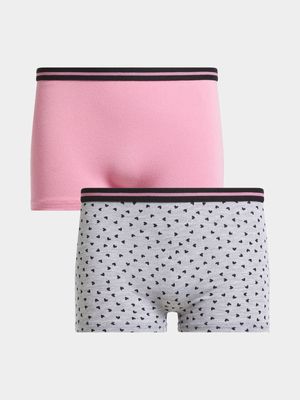 Jet Older Girls Pink/Grey Hearts 2 Pack Boy Leg