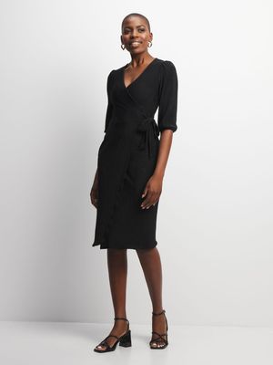 Jet Women's Black Plisse Wrap Dress