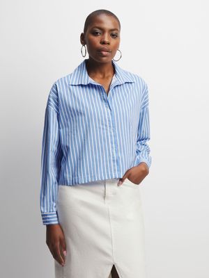 Jet Women's Blue/White Cropped Poplin Shirt