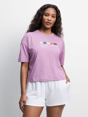 Womens TS Sports Culture Graphic Lilac Cropped Tee