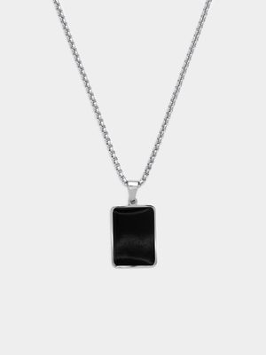 Gents Stainless Steel Black Square Pendant