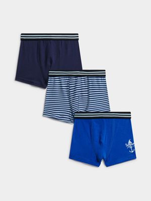 Jet Younger Boys Blue Stripe 3 Pack Anchor Body Shorts