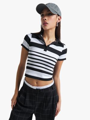 Women's Striped Seamless Johnny Collar Top