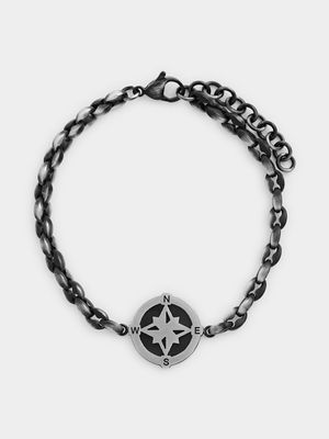 Men's Antique Compass Bracelet-21cm Black Stainless Steel