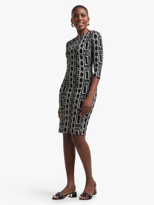 Jet Women's Black Chain Print 3/4 Sleeve Bodycon Dress