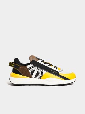 Fabiani Men's Mustard Leather Mesh Runner Sneakers