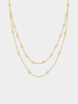 Yellow Gold Oval Bead Layered Station Chain