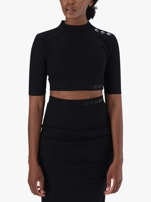 Women's Steve Madden Black Co-Ord Indya Funnel Neck Rib Crop Top