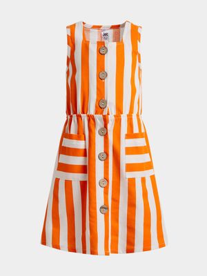 Jet Younger Girls Orange/White Linen Dress