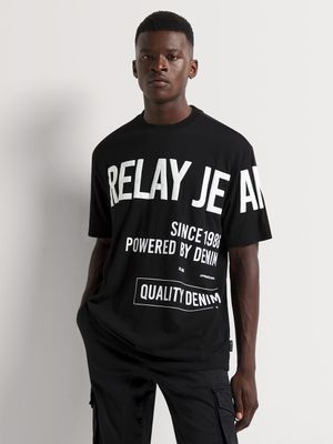 Men's Relay Jeans Multi Panel Graphic Black T-Shirt