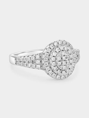 Sterling Silver Cubic Zirconia Multi-Stone Oval Halo Ring