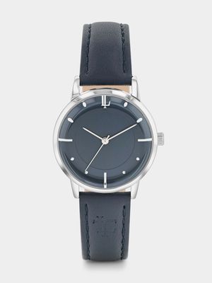 Legacy Milano Steel Navy Dial Navy Leather Stainless Steel Watch 32mm