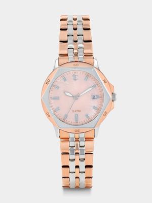 Legacy Neptune Rose Plated Pink Mother Of Pearl Dial Bracelet Watch 36mm