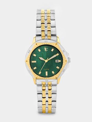 Legacy Neptune Gold Plated Green Mother Of Pearl Dial Bracelet Watch 36mm