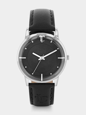 Legacy Milano Steel Black Dial Black Leather Stainless Steel Watch 38mm