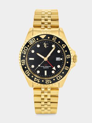 Legacy Neptune Gold & Black Plated Black Dial Stainless Steel Bracelet Watch 45mm