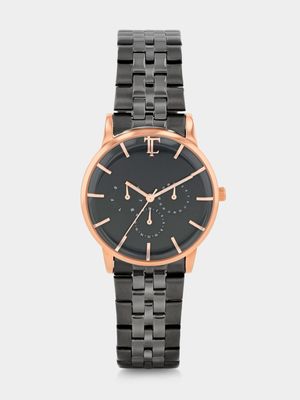 Legacy Milano Rose & Gunmetal Plated Black Dial Bracelet Watch 38mm