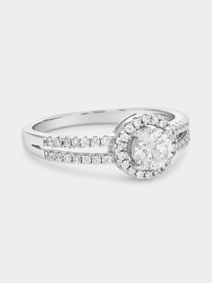 Sterling Silver Cubic Zirconia Round Halo Dual Pavé Ring