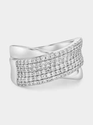 Sterling Silver Cubic Zirconia Crossover Pavé Ring