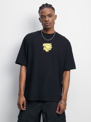 Men's Black Smiley World Drip Graphic Top