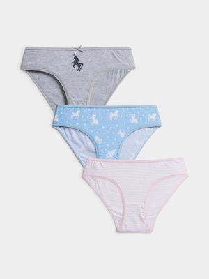 Jet Younger Girls Multicolour 3 Pack Unicorn Bikini