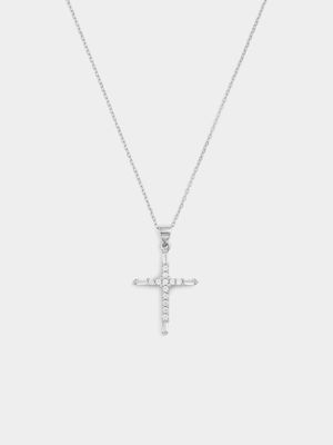 Sterling Silver Cubic Zirconia Multi-Stone Cross Pendant