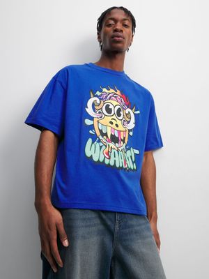 Men's Blue Crazy What Graphic Top